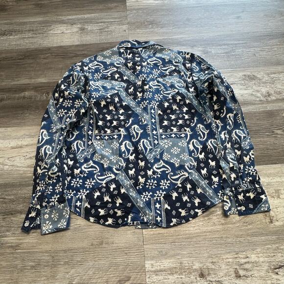 Roughrider By Circle Paisley Horses Pearl Snap Blue White Womens S Western Shirt - Picture 3 of 7